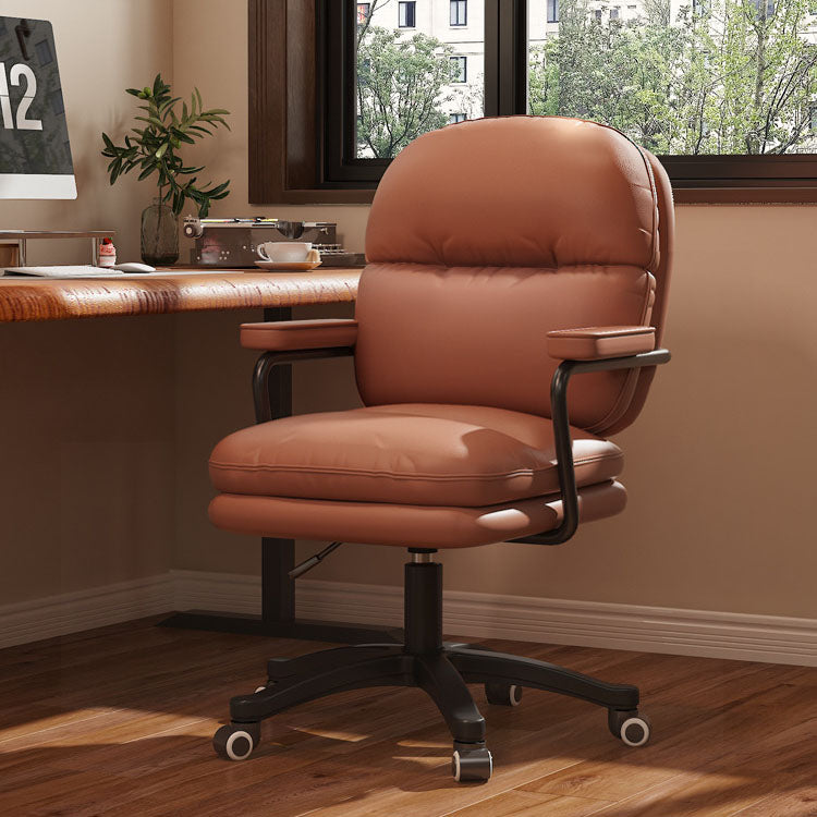 Modern Minimalist PU Leather Nylon Mid-Back Desk Chair with Height-Adjustable Seat, Backrest and Armrests for Home Office