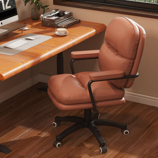 Modern Minimalist PU Leather Nylon Mid-Back Desk Chair with Height-Adjustable Seat, Backrest and Armrests for Home Office