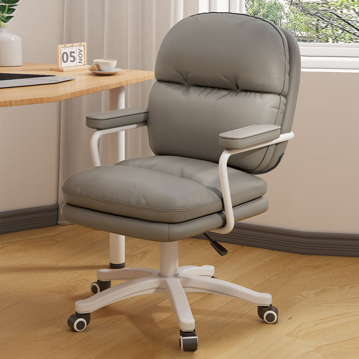 Modern Minimalist PU Leather Nylon Mid-Back Desk Chair with Height-Adjustable Seat, Backrest and Armrests for Home Office