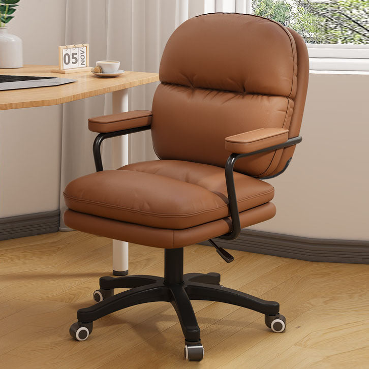 Modern Minimalist PU Leather Nylon Mid-Back Desk Chair with Height-Adjustable Seat, Backrest and Armrests for Home Office