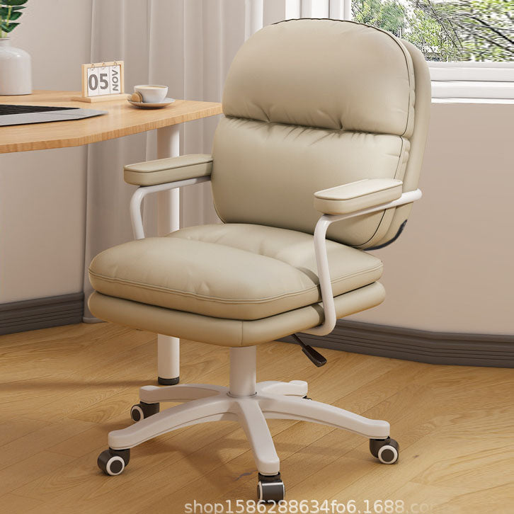 Modern Minimalist PU Leather Nylon Mid-Back Desk Chair with Height-Adjustable Seat, Backrest and Armrests for Home Office