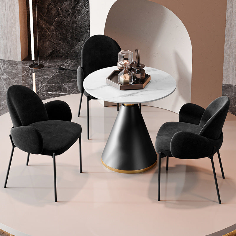 Modern Luxury Frosted Velvet Dining Set with Curved Round Sintered Stone Table & Carbon Steel Frame — 4-Seater