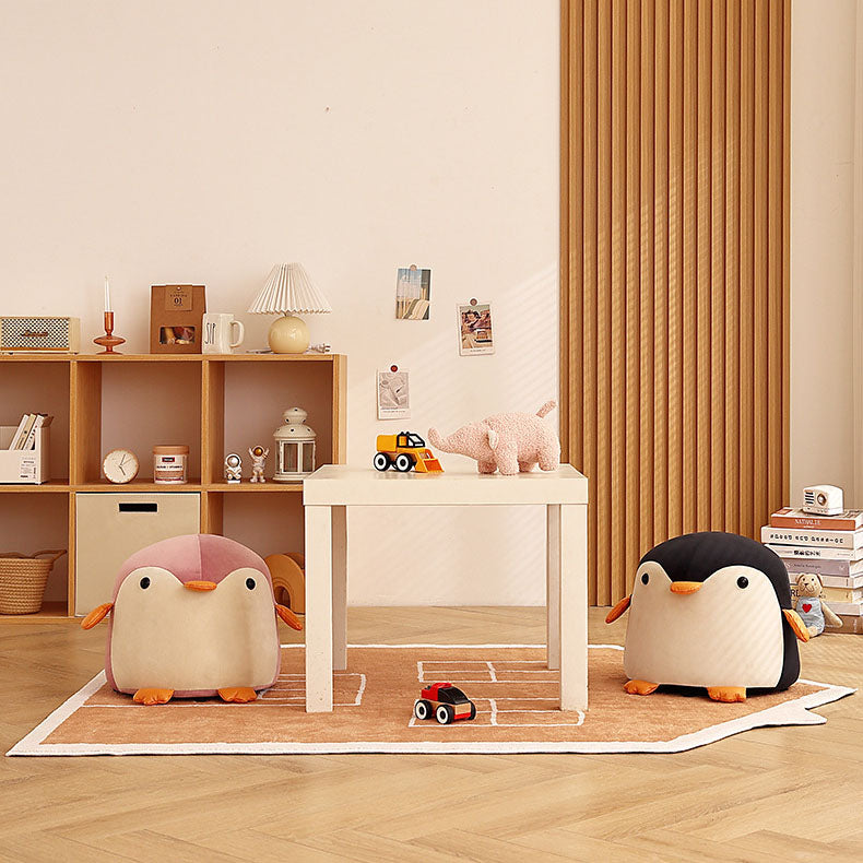 Penguin-Shaped Velvet Sponge Fireproof Board – Contemporary Kids’ Low Stool, Armless for Living Room
