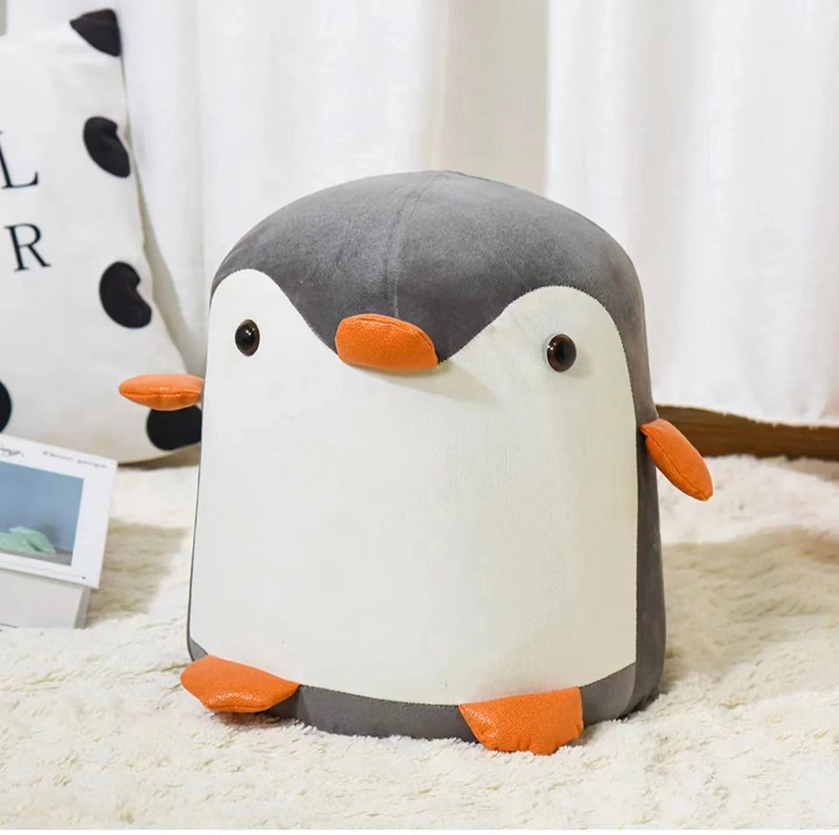 Penguin-Shaped Velvet Sponge Fireproof Board – Contemporary Kids’ Low Stool, Armless for Living Room