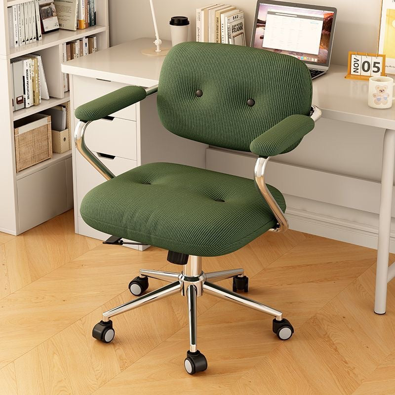 Modern Minimalist Corduroy Mid-Back Desk Chair — Height-Adjustable with Backrest and Armrests for Home Office