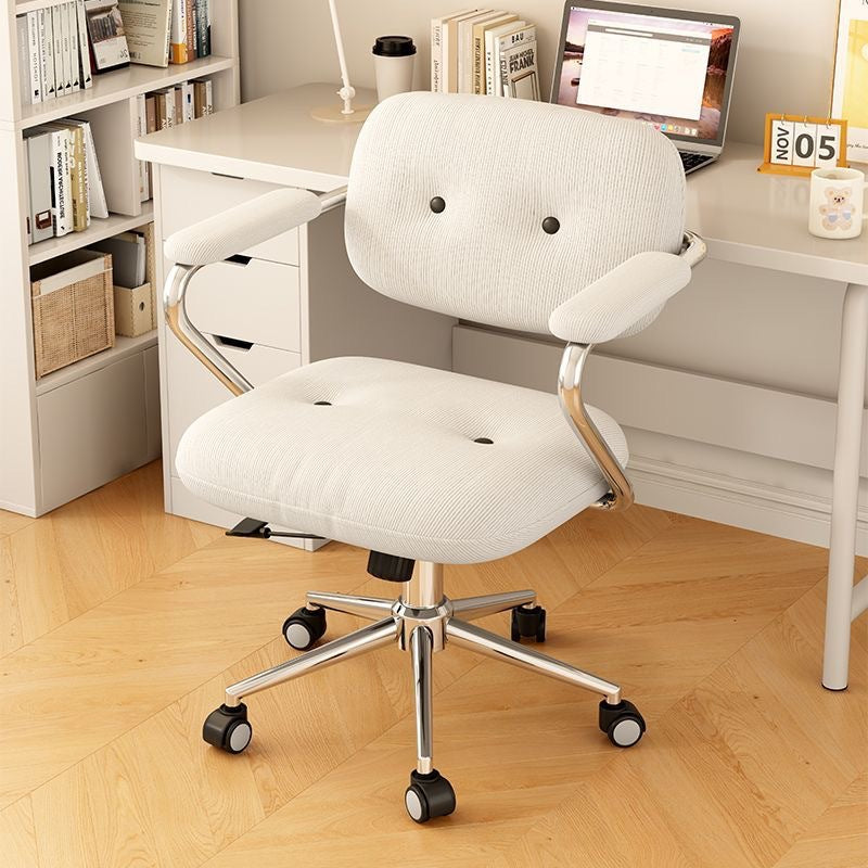 Modern Minimalist Corduroy Mid-Back Desk Chair — Height-Adjustable with Backrest and Armrests for Home Office