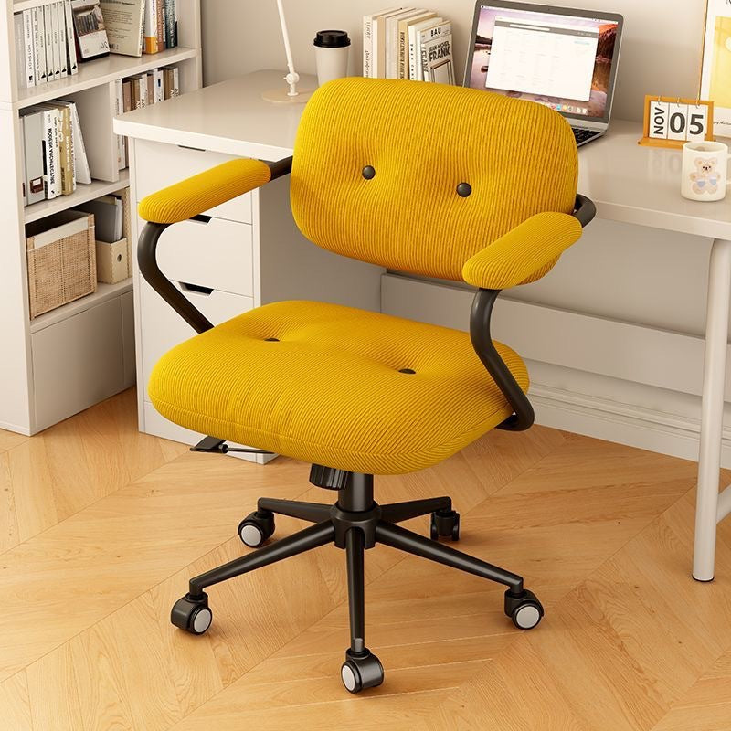 Modern Minimalist Corduroy Mid-Back Desk Chair — Height-Adjustable with Backrest and Armrests for Home Office