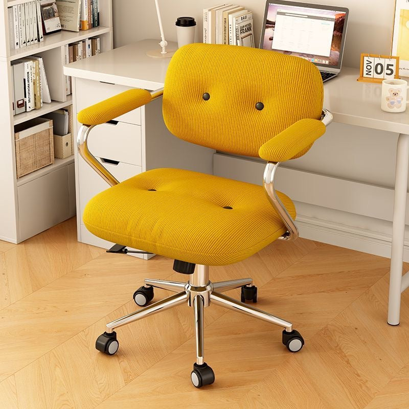 Modern Minimalist Corduroy Mid-Back Desk Chair — Height-Adjustable with Backrest and Armrests for Home Office