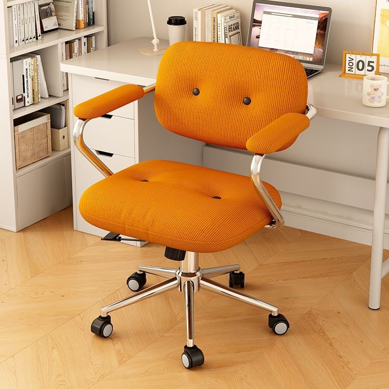 Modern Minimalist Corduroy Mid-Back Desk Chair — Height-Adjustable with Backrest and Armrests for Home Office