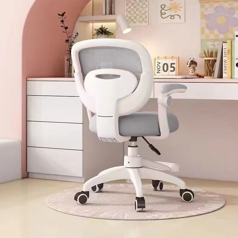 Modern Minimalist Kids Desk Chair – Height-Adjustable, Mid-Back with Backrest, Armrests & Footrest, Fabric/Nylon/Plastic & Stainless Steel for Home Office