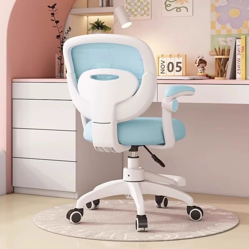 Modern Minimalist Kids Desk Chair – Height-Adjustable, Mid-Back with Backrest, Armrests & Footrest, Fabric/Nylon/Plastic & Stainless Steel for Home Office