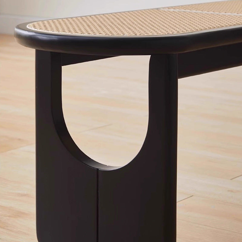 Sleek Contemporary Scandinavian Ellipse PE Rattan-Woven Rubberwood Backless and Armless Living Room Bench