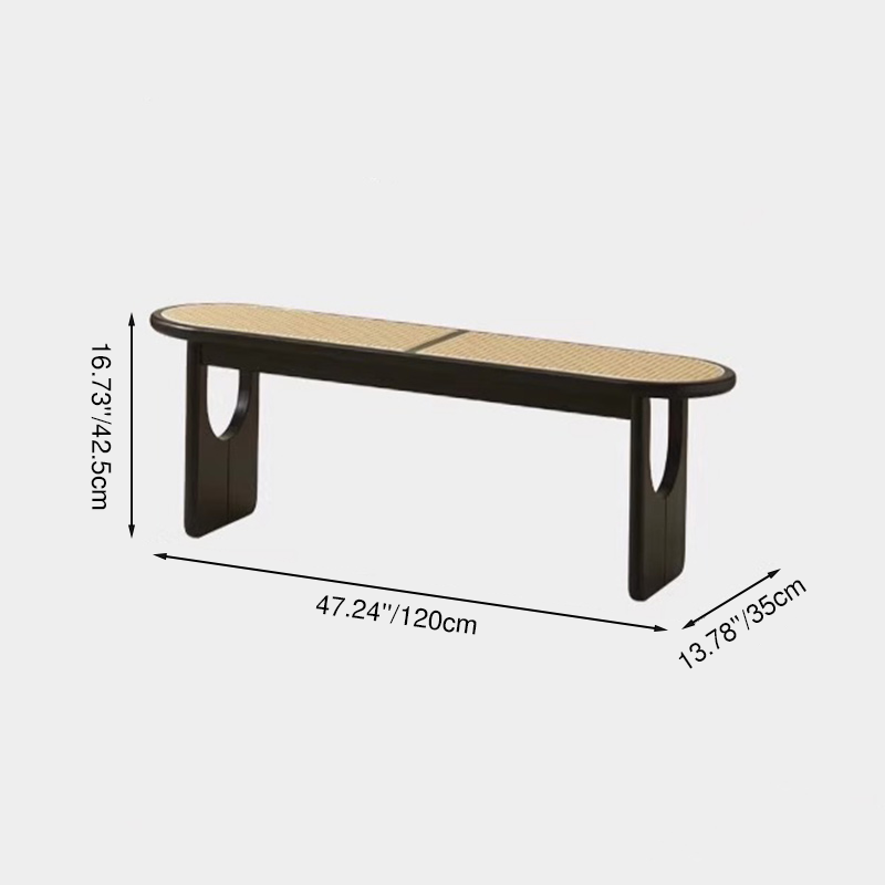 Sleek Contemporary Scandinavian Ellipse PE Rattan-Woven Rubberwood Backless and Armless Living Room Bench