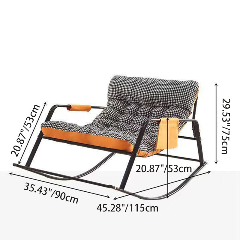 Modern Minimalist Curved Tech-Fabric Rocking Chair with Carbon Steel Frame, Backrest and Armrests for Bedroom