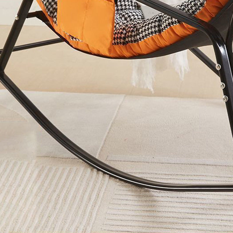 Modern Minimalist Curved Tech-Fabric Rocking Chair with Carbon Steel Frame, Backrest and Armrests for Bedroom