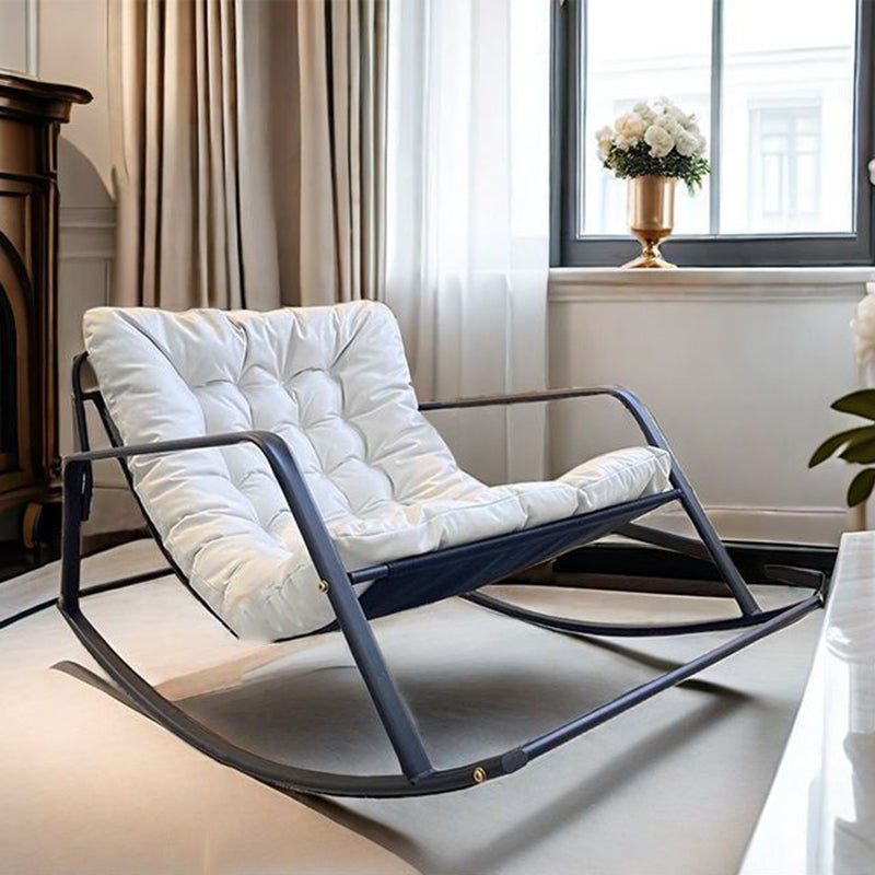 Modern Minimalist Curved Tech-Fabric Rocking Chair with Carbon Steel Frame, Backrest and Armrests for Bedroom
