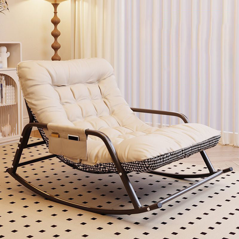 Modern Minimalist Curved Tech-Fabric Rocking Chair with Carbon Steel Frame, Backrest and Armrests for Bedroom