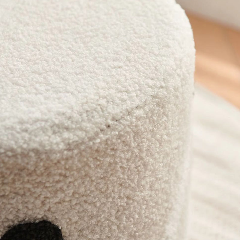 Contemporary Kids Round Lamb-Fleece Stool — Solid Wood, Multi-Layer Construction, Removable & Washable Cover, Low, Backless & Armless, Ideal for Entryways