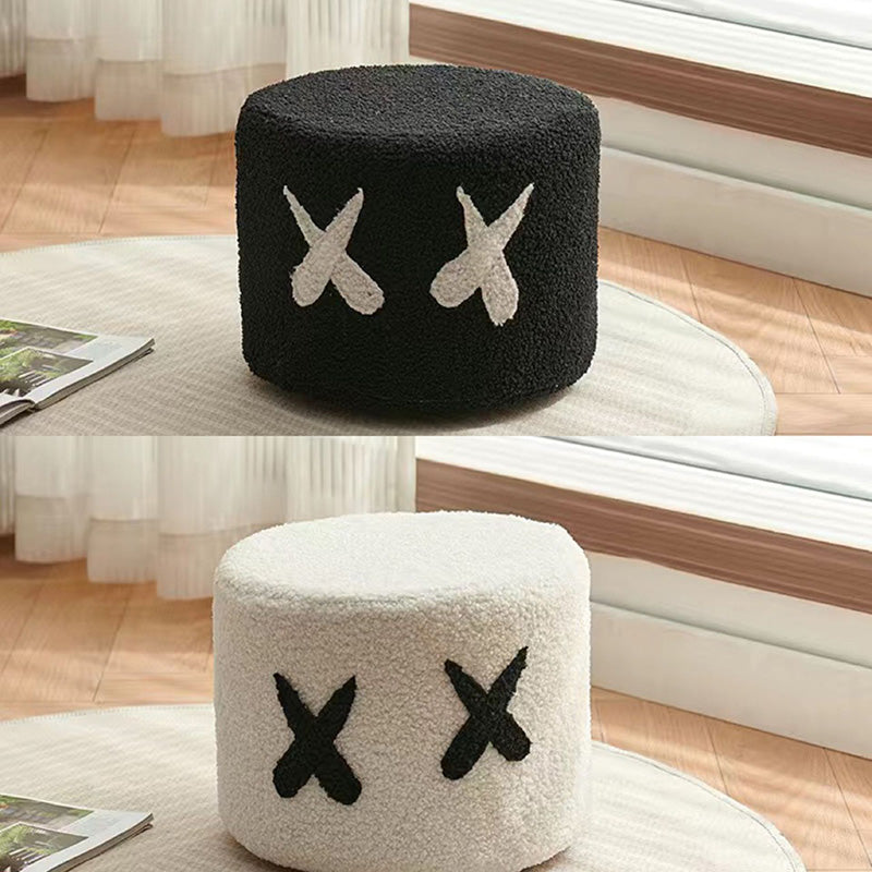 Contemporary Kids Round Lamb-Fleece Stool — Solid Wood, Multi-Layer Construction, Removable & Washable Cover, Low, Backless & Armless, Ideal for Entryways
