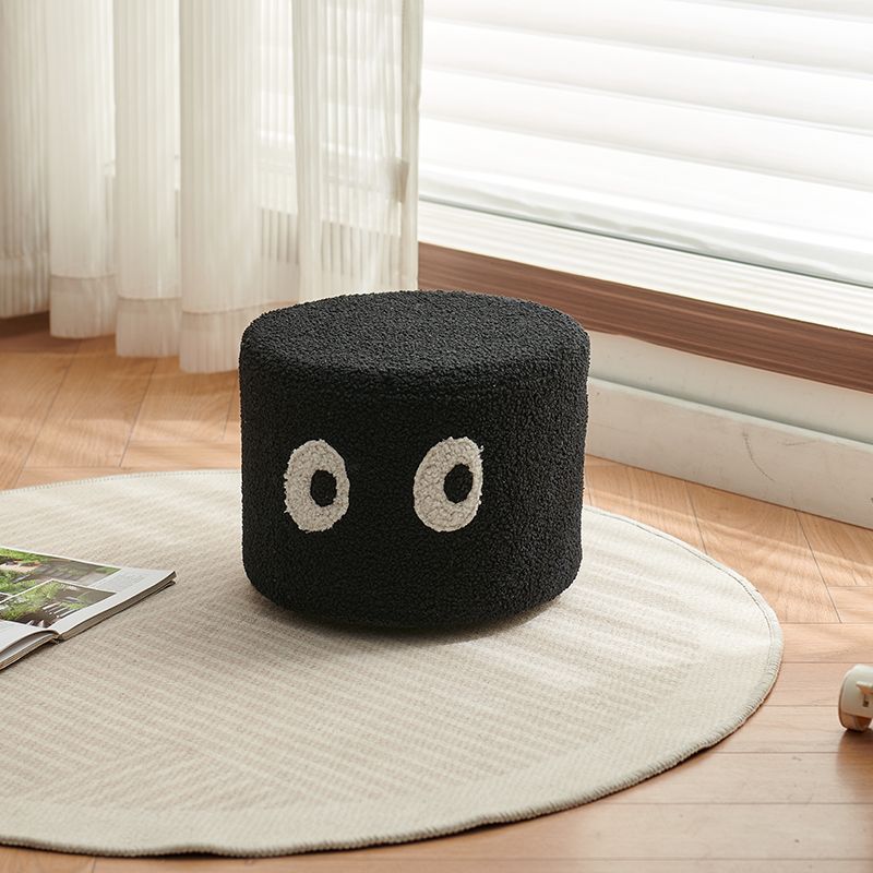Contemporary Kids Round Lamb-Fleece Stool — Solid Wood, Multi-Layer Construction, Removable & Washable Cover, Low, Backless & Armless, Ideal for Entryways