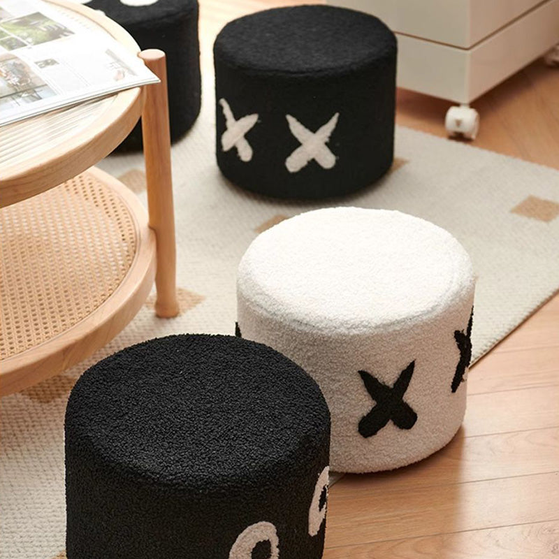 Contemporary Kids Round Lamb-Fleece Stool — Solid Wood, Multi-Layer Construction, Removable & Washable Cover, Low, Backless & Armless, Ideal for Entryways