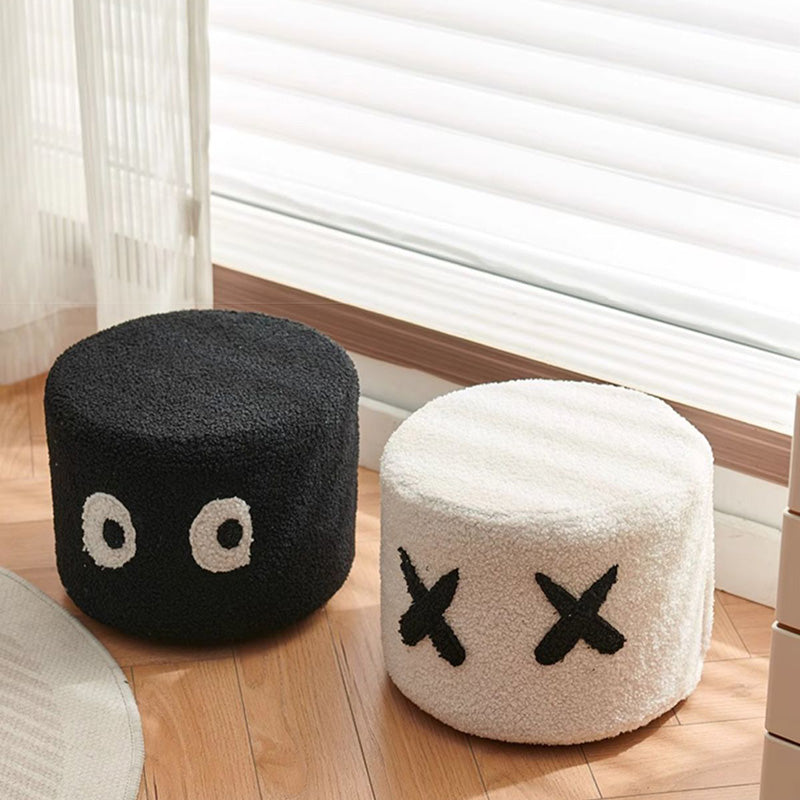 Contemporary Kids Round Lamb-Fleece Stool — Solid Wood, Multi-Layer Construction, Removable & Washable Cover, Low, Backless & Armless, Ideal for Entryways