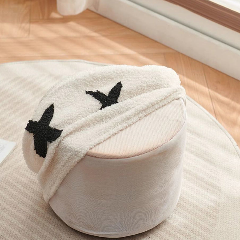 Contemporary Kids Round Lamb-Fleece Stool — Solid Wood, Multi-Layer Construction, Removable & Washable Cover, Low, Backless & Armless, Ideal for Entryways