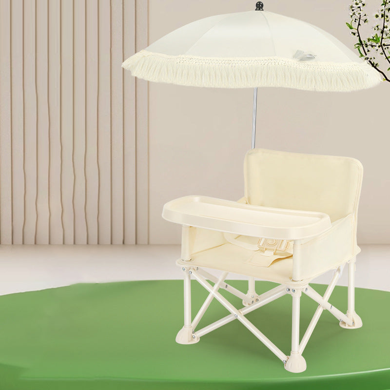 Modern Minimalist Oxford Fabric Foldable Kids High Chair with Backrest, Armrests, and Tray – Square Dining Chair for Garden & Restaurant