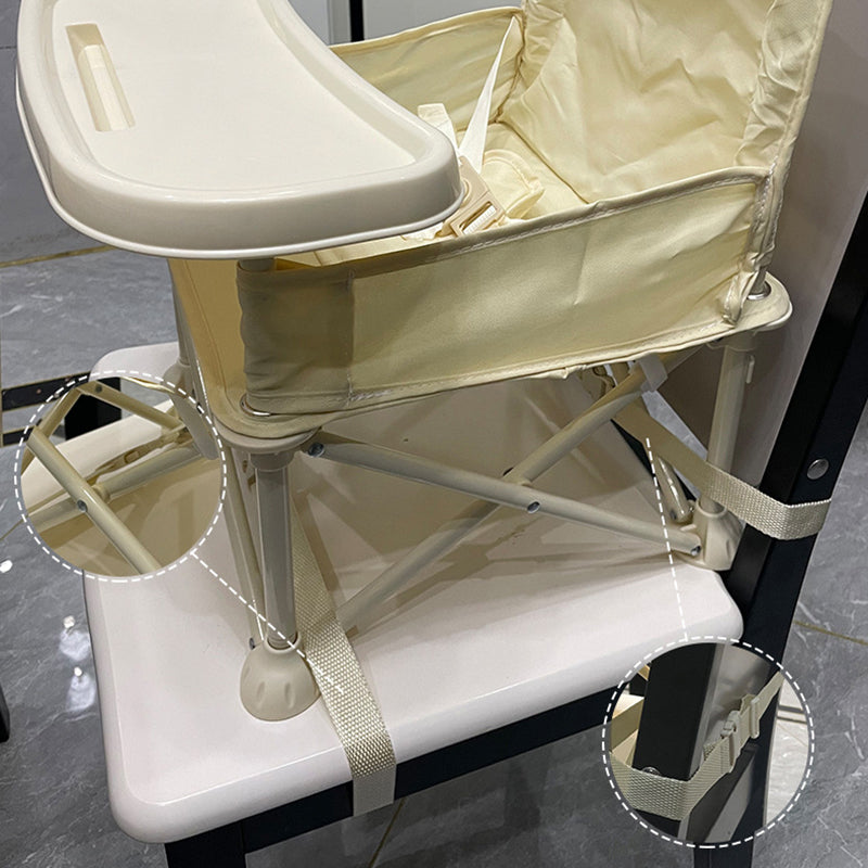 Modern Minimalist Oxford Fabric Foldable Kids High Chair with Backrest, Armrests, and Tray – Square Dining Chair for Garden & Restaurant