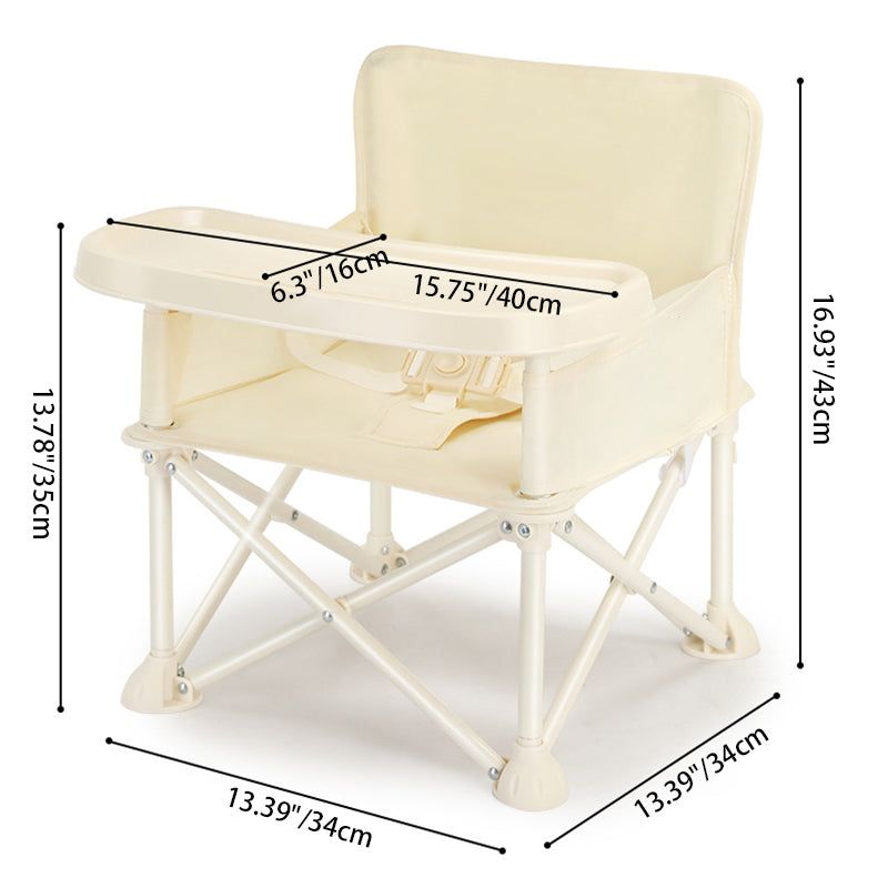 Modern Minimalist Oxford Fabric Foldable Kids High Chair with Backrest, Armrests, and Tray – Square Dining Chair for Garden & Restaurant