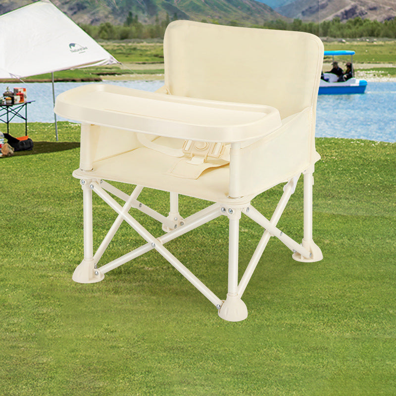 Modern Minimalist Oxford Fabric Foldable Kids High Chair with Backrest, Armrests, and Tray – Square Dining Chair for Garden & Restaurant