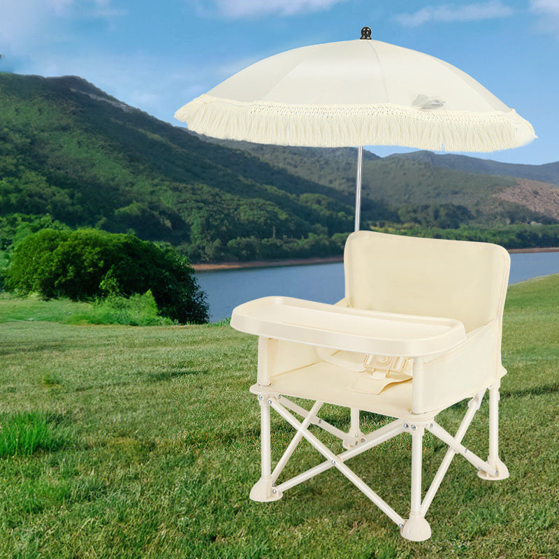 Modern Minimalist Oxford Fabric Foldable Kids High Chair with Backrest, Armrests, and Tray – Square Dining Chair for Garden & Restaurant