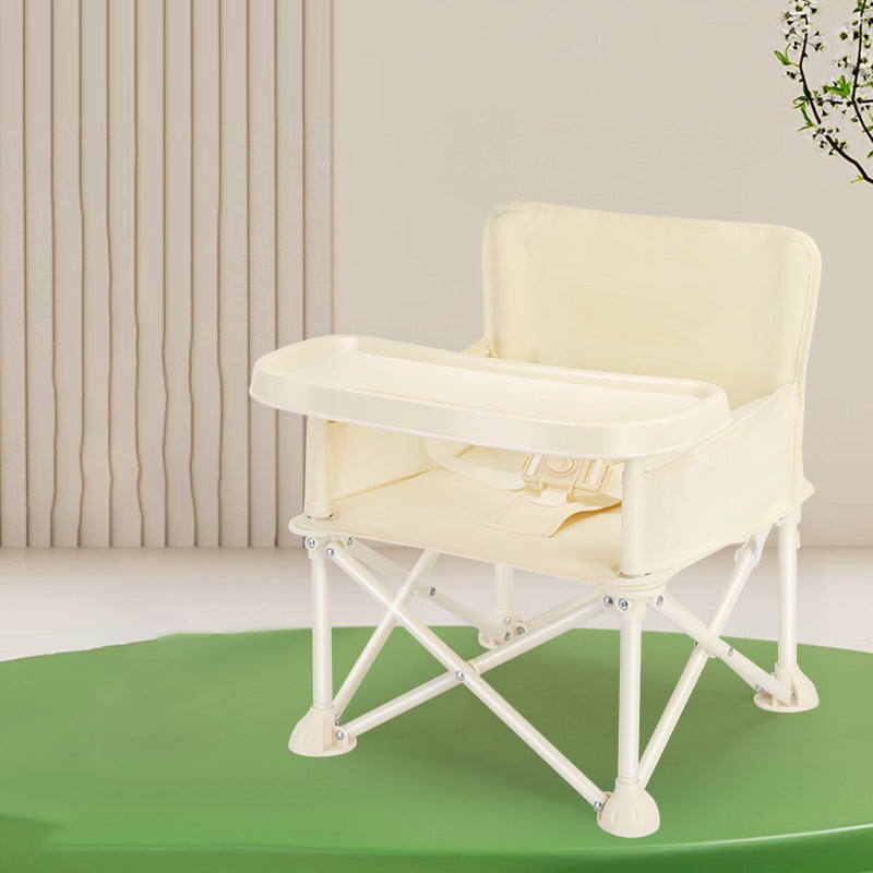 Modern Minimalist Oxford Fabric Foldable Kids High Chair with Backrest, Armrests, and Tray – Square Dining Chair for Garden & Restaurant