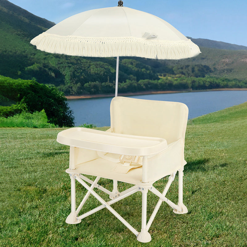Modern Minimalist Oxford Fabric Foldable Kids High Chair with Backrest, Armrests, and Tray – Square Dining Chair for Garden & Restaurant