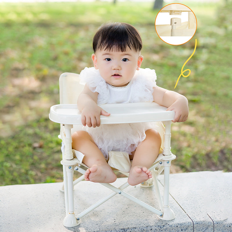 Modern Minimalist Oxford Fabric Foldable Kids High Chair with Backrest, Armrests, and Tray – Square Dining Chair for Garden & Restaurant
