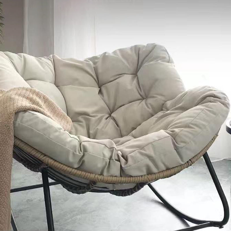 Sleek Modern Minimalist Linen & Carbon Steel Curved Rocking Chair with PE Bird-Nest Backrest and Armrests for Living Room