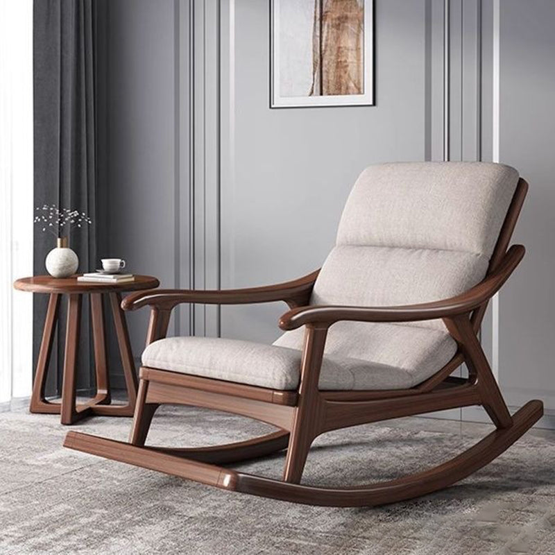 Sleek Oak & Linen Ergonomic Rocking Chair with Armrests - Modern Minimalist Design for Living Room & Bedroom