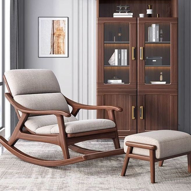 Sleek Oak & Linen Ergonomic Rocking Chair with Armrests - Modern Minimalist Design for Living Room & Bedroom