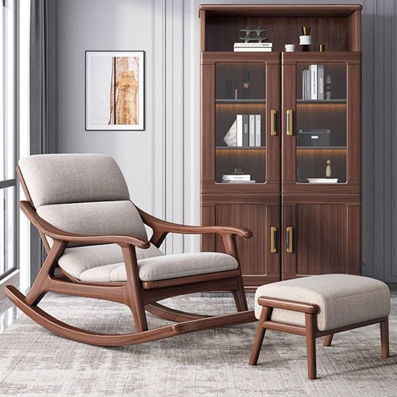 Sleek Oak & Linen Ergonomic Rocking Chair with Armrests - Modern Minimalist Design for Living Room & Bedroom