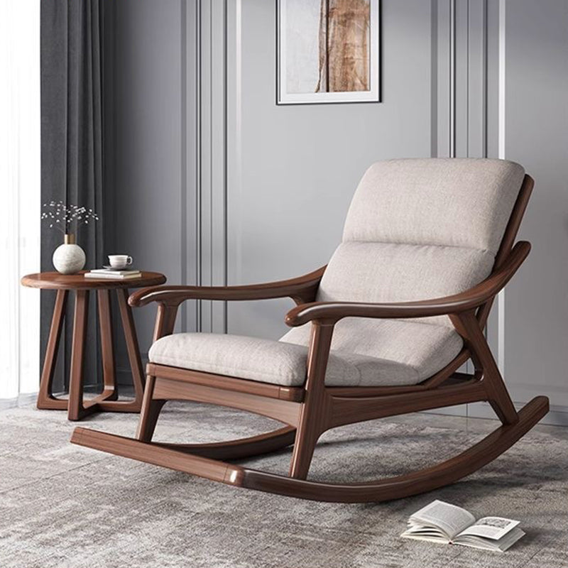 Sleek Oak & Linen Ergonomic Rocking Chair with Armrests - Modern Minimalist Design for Living Room & Bedroom