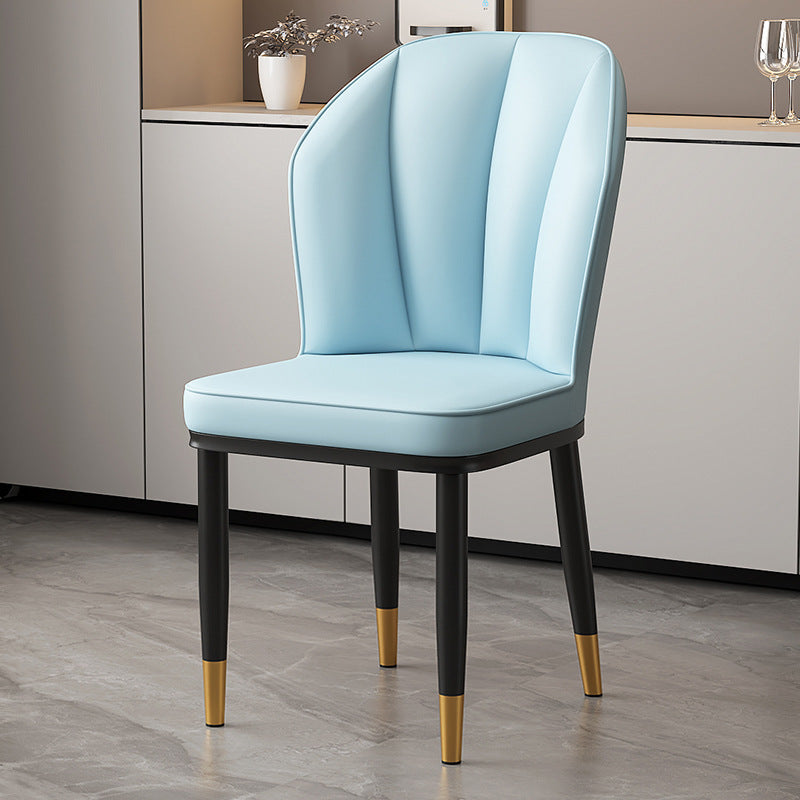 Modern Minimalist Square Metal Nappa Leather Dining Chair Backrest Armless for Dining Room & Kitchen