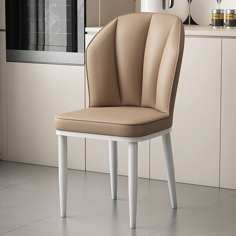 Modern Minimalist Square Metal Nappa Leather Dining Chair Backrest Armless for Dining Room & Kitchen
