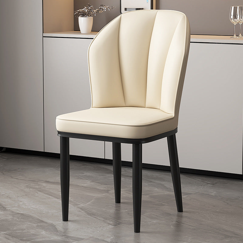 Modern Minimalist Square Metal Nappa Leather Dining Chair Backrest Armless for Dining Room & Kitchen