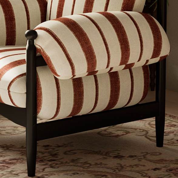 Contemporary Retro Rubberwood Accent Chair with a Square-Rectangular Frame, Cotton-Linen Fabric, and Ergonomic Backrest and Armrests for Living Room