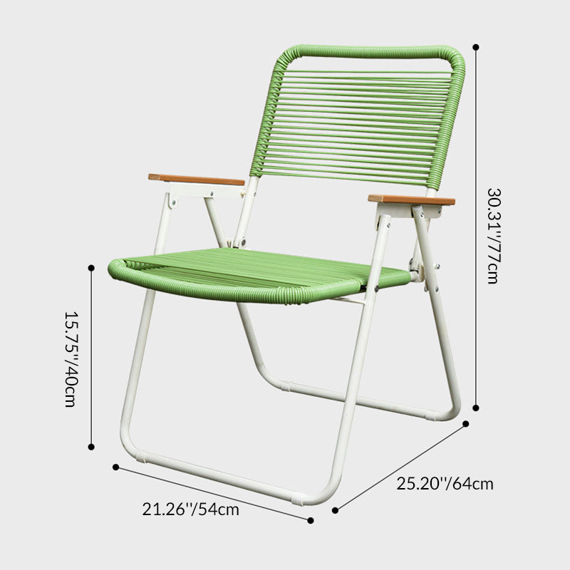 Modern Minimalist Foldable Camping Chair - Square-Rectangular PE Rattan, Beech Wood & Iron Pipe Frame, Woven Backrest & Armrests, Outdoor Use
