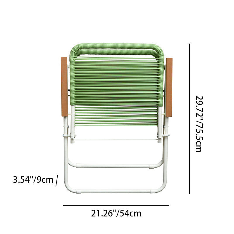 Modern Minimalist Foldable Camping Chair - Square-Rectangular PE Rattan, Beech Wood & Iron Pipe Frame, Woven Backrest & Armrests, Outdoor Use