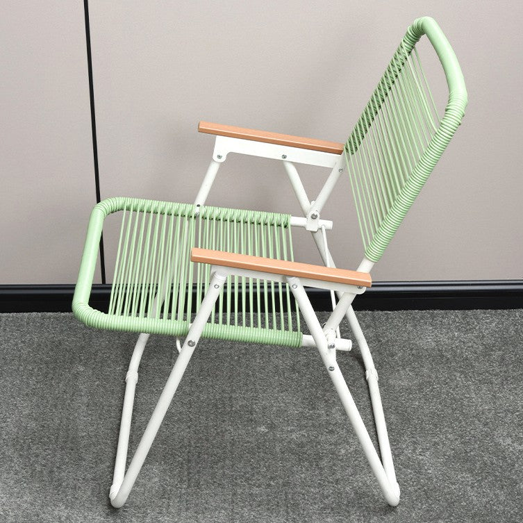 Modern Minimalist Foldable Camping Chair - Square-Rectangular PE Rattan, Beech Wood & Iron Pipe Frame, Woven Backrest & Armrests, Outdoor Use