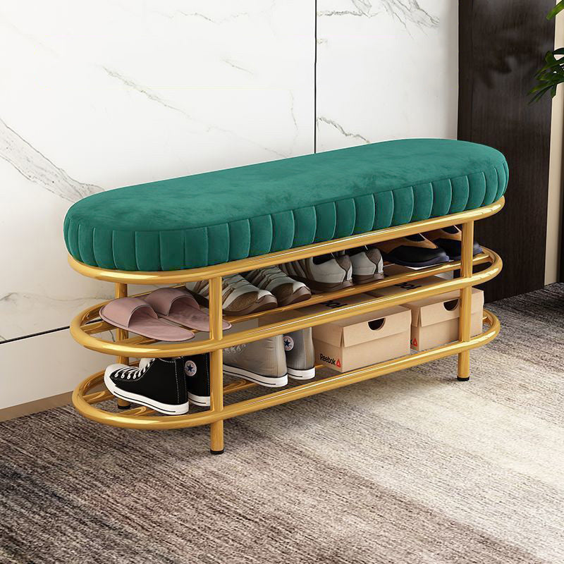 Modern Nordic Ellipse Velvet-Iron 2-Tier Shoe Bench for Living Room