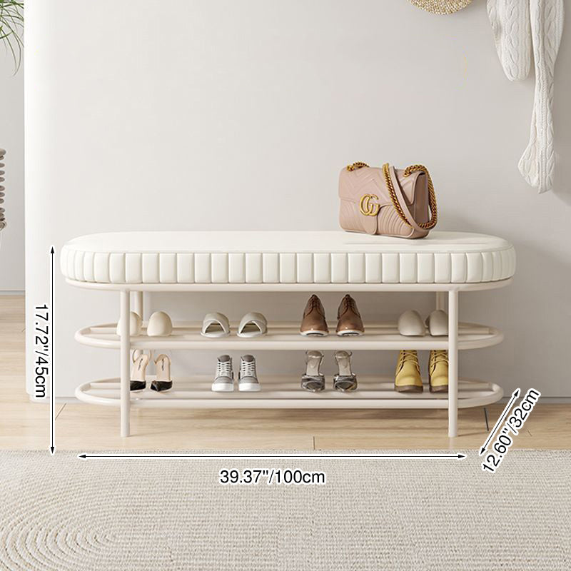 Modern Nordic Ellipse Velvet-Iron 2-Tier Shoe Bench for Living Room