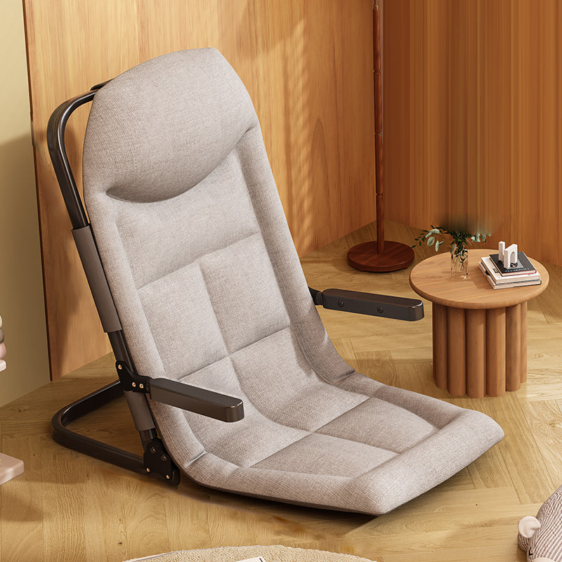 Modern Minimalist Foldable Recliner Chair with Iron Frame, Cotton-Linen Upholstery, Square Backrest & Armrests for Living Room